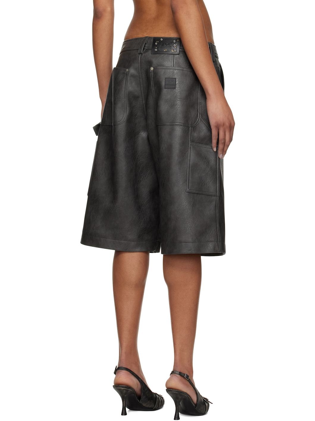 Gray Double Knee Faux-Leather Shorts - 3