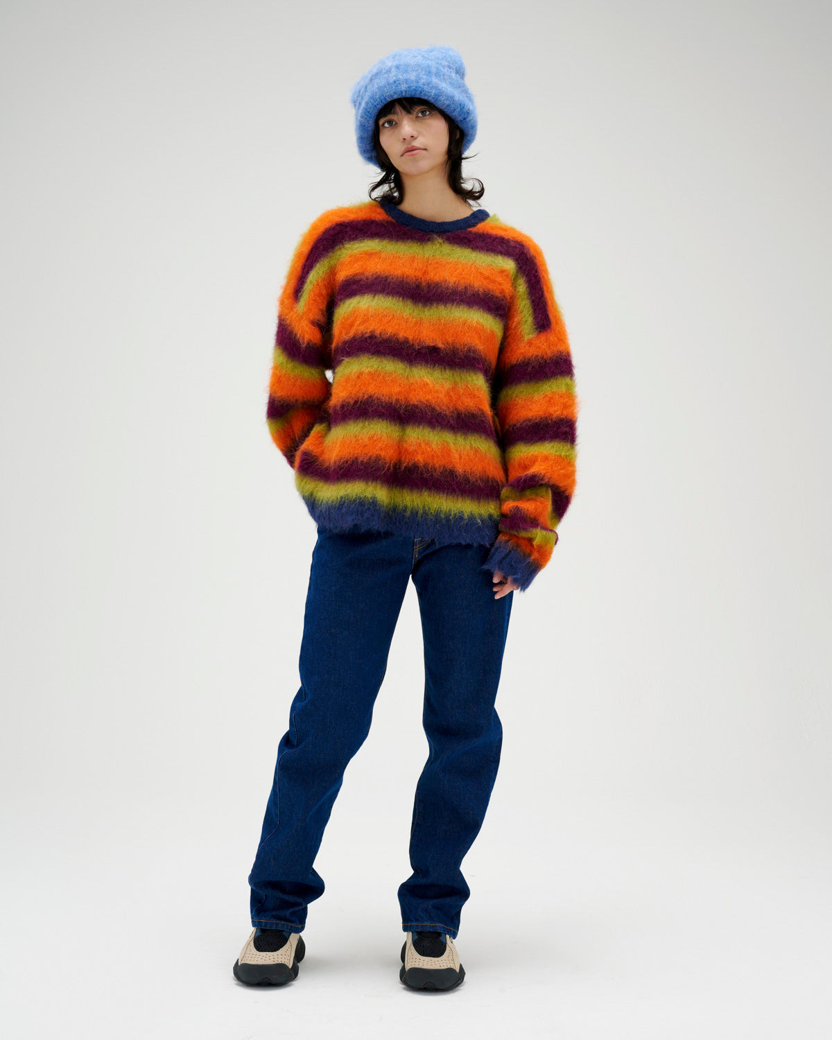 Blurry Lines Alpaca Crewneck Sweater - Orange Multi - 9