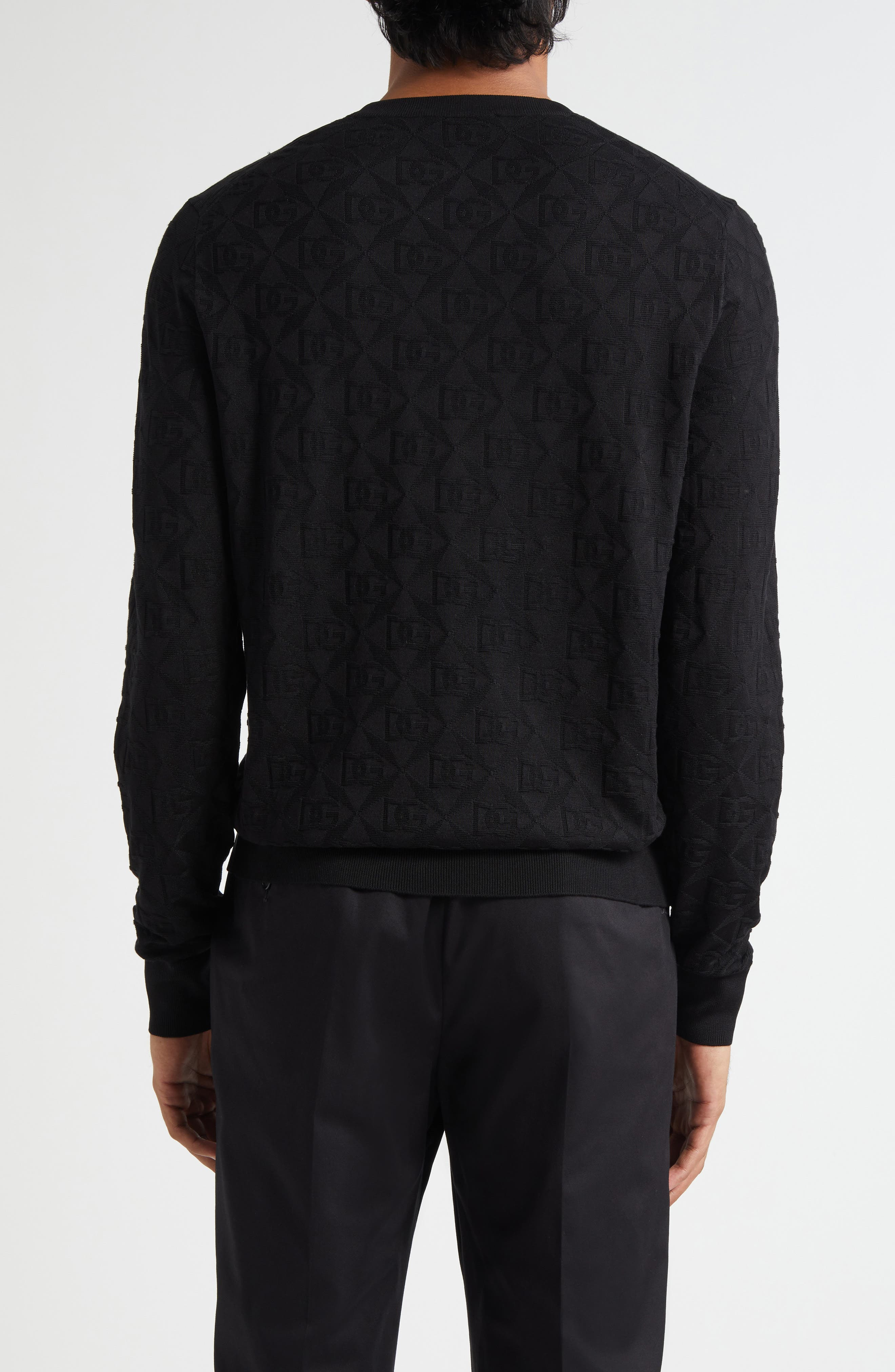 Dolce&Gabbana Logo Jacquard Silk Crewneck Sweater in Nero at Nordstrom - 2