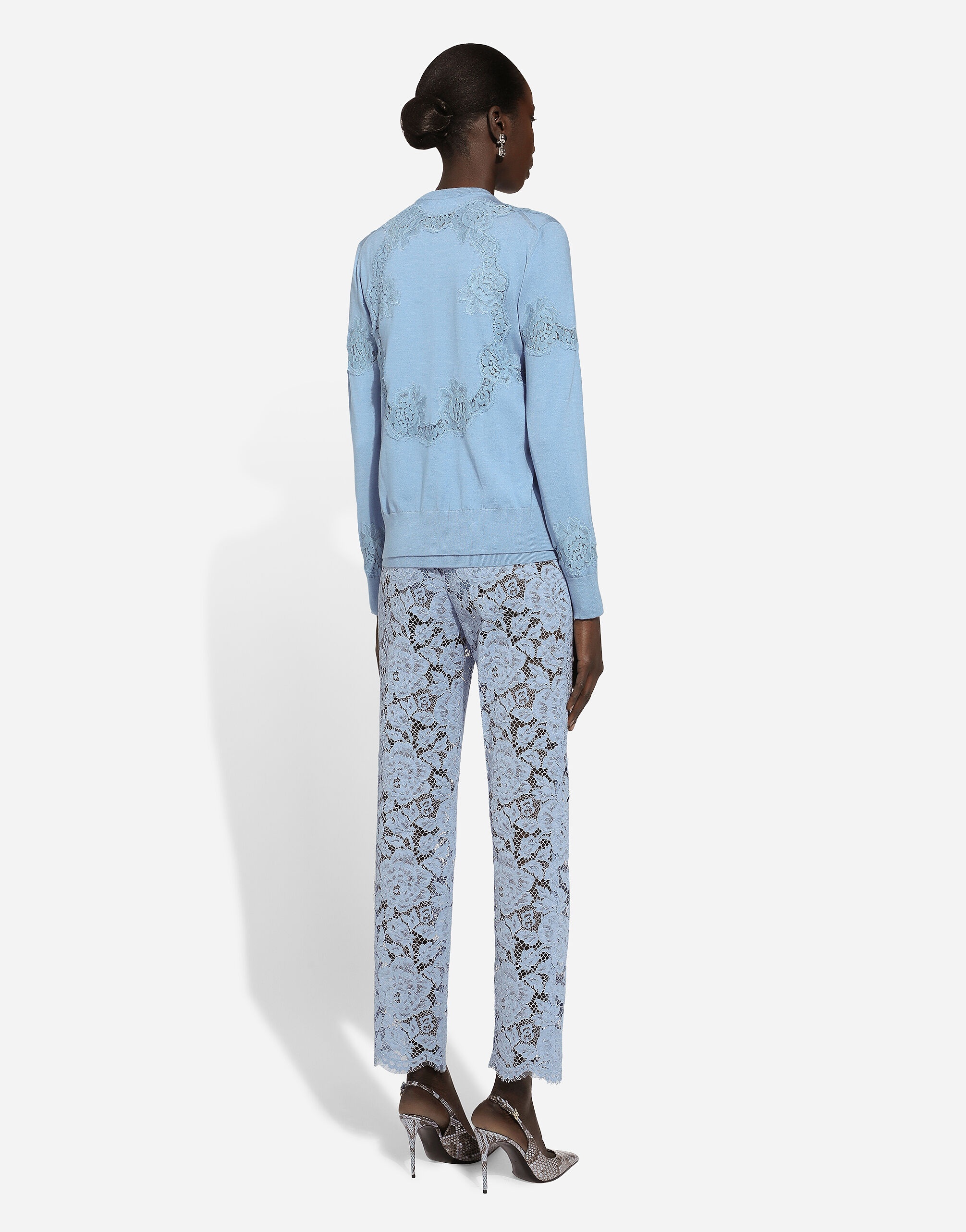 Tailored branded floral cordonetto lace pants with DG logo - 5