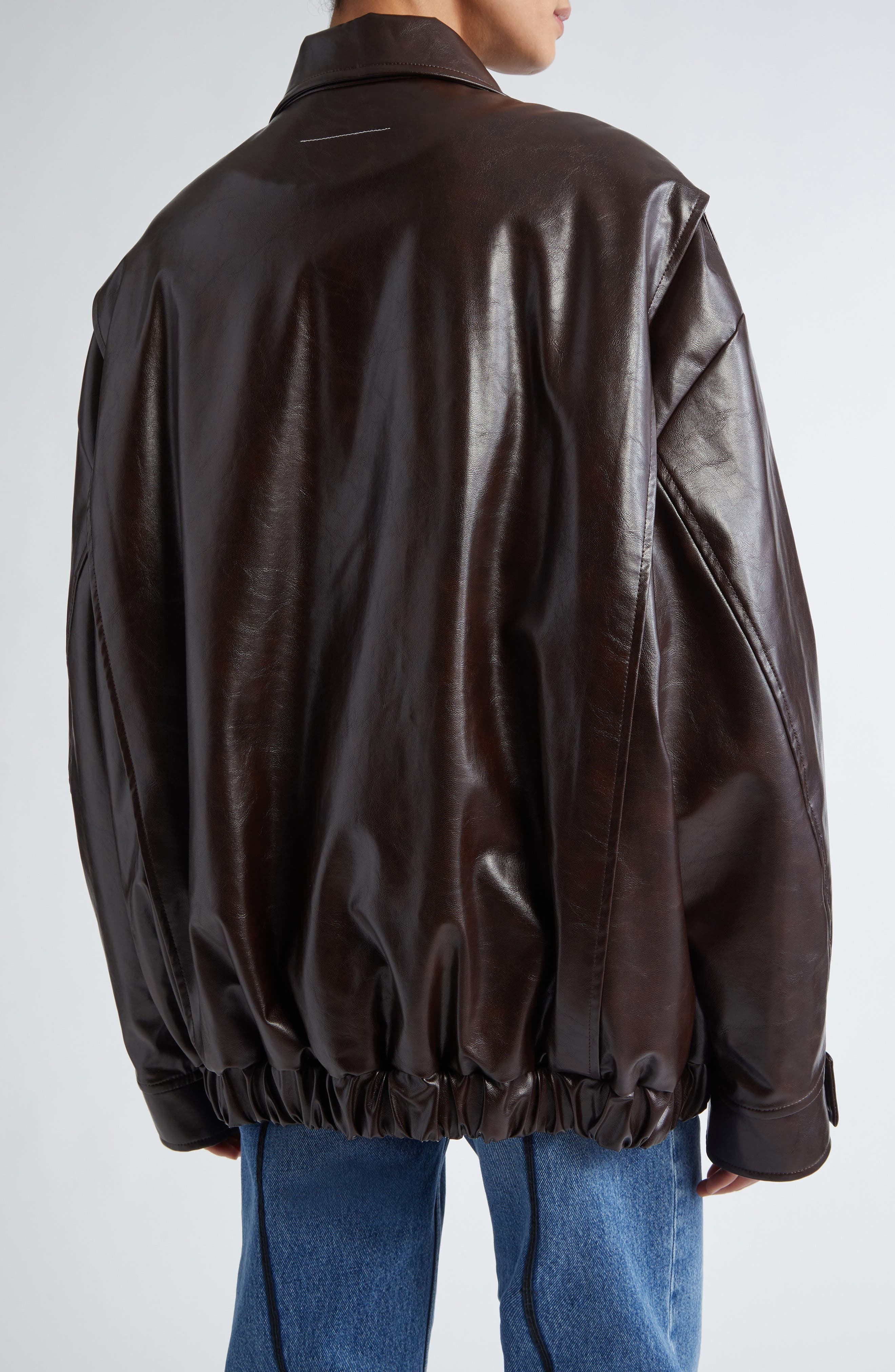 MM6 Maison Margiela Oversize Faux Leather Bomber Jacket in Burgundy at Nordstrom - 3