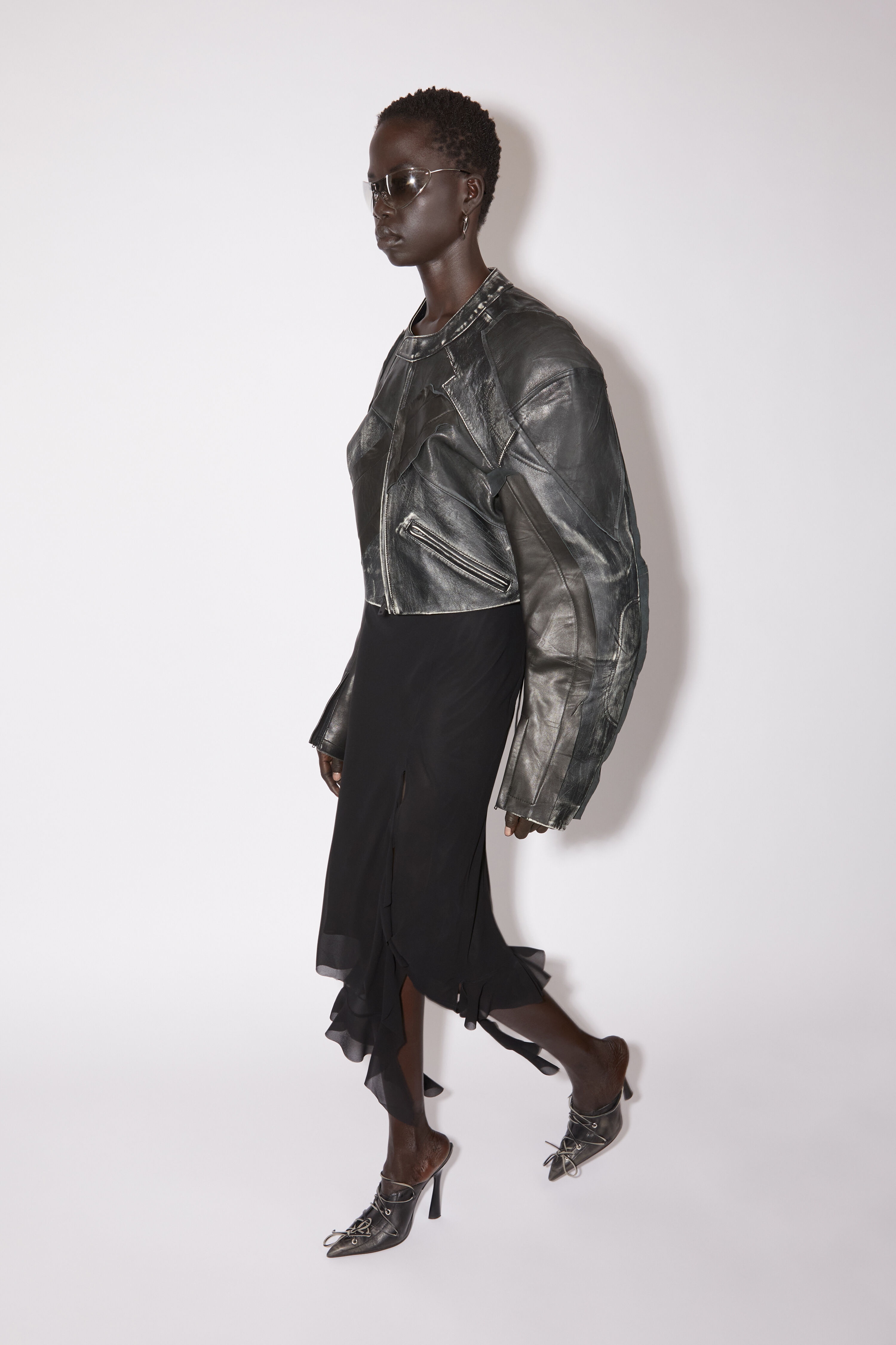Patchwork leather biker jacket - Black - 5