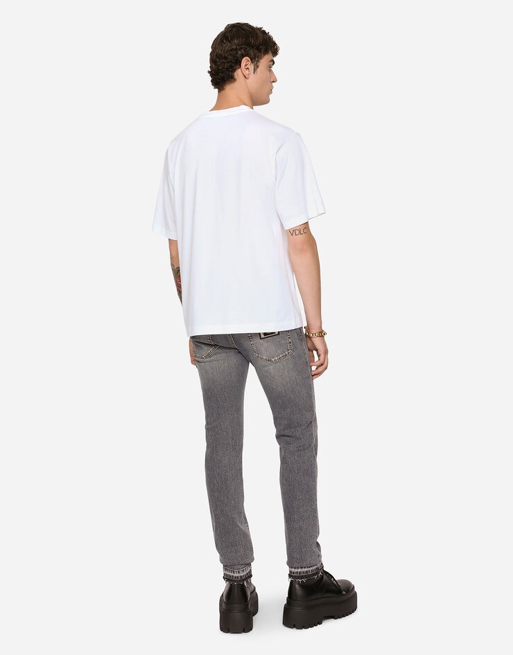 Light blue skinny stretch jeans with frayed turn-ups - 3