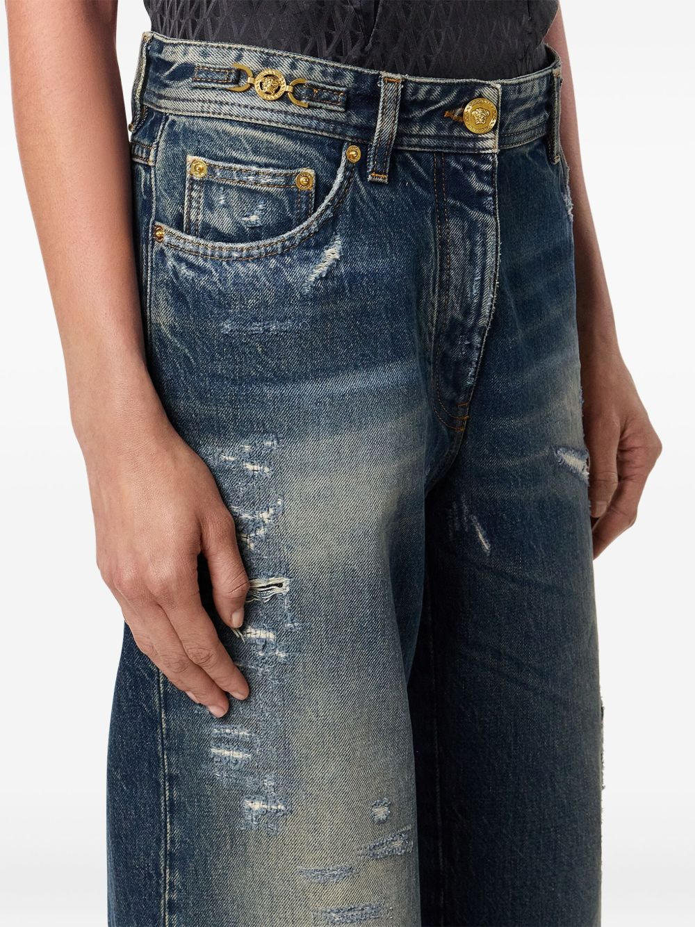 patchwork distressed-effect jeans - 5