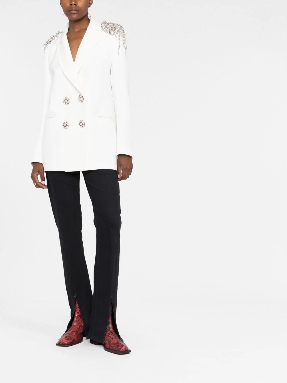 crystal-embellished double-breasted blazer - 2