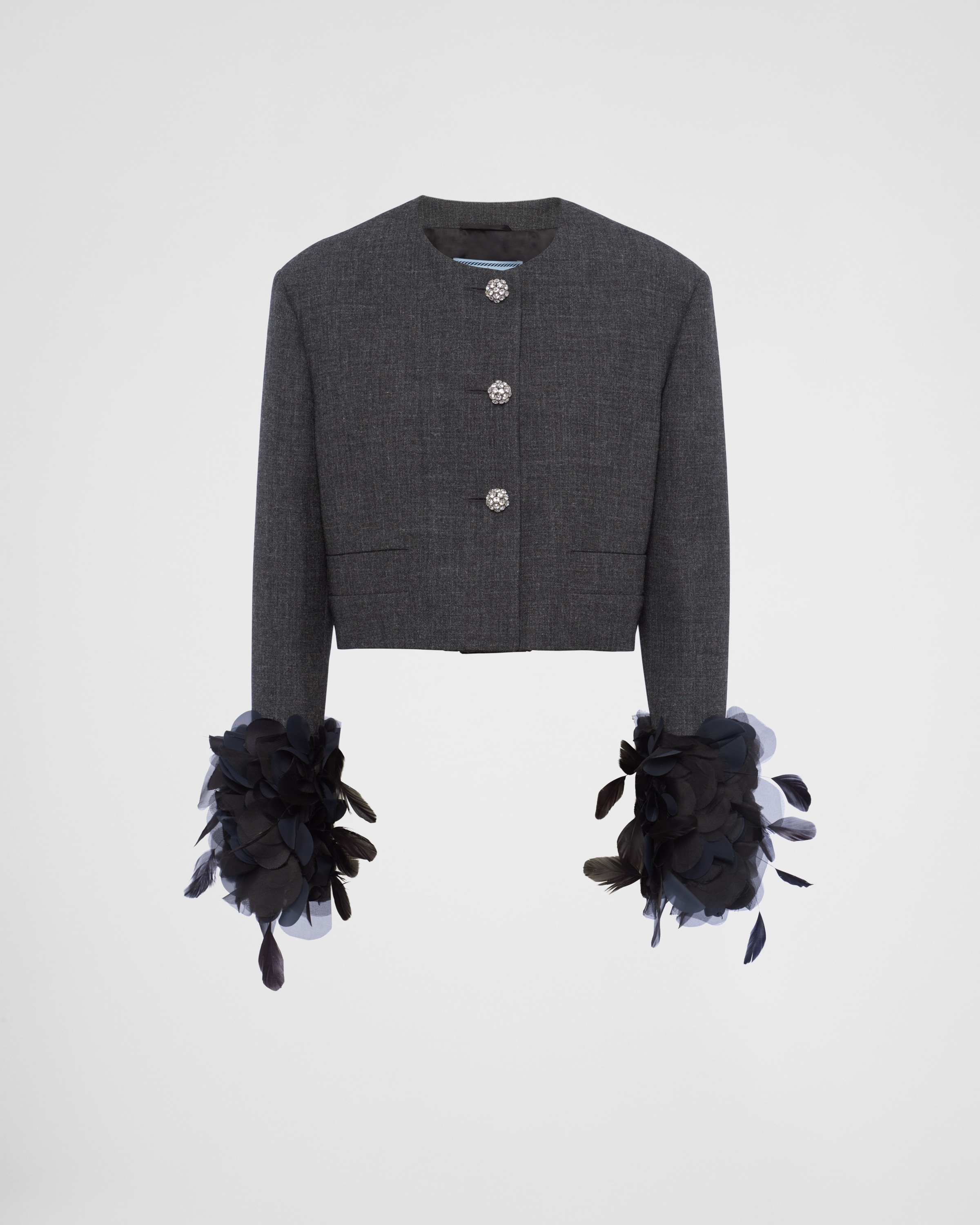 Feather-trimmed single-breasted wool jacket - 1