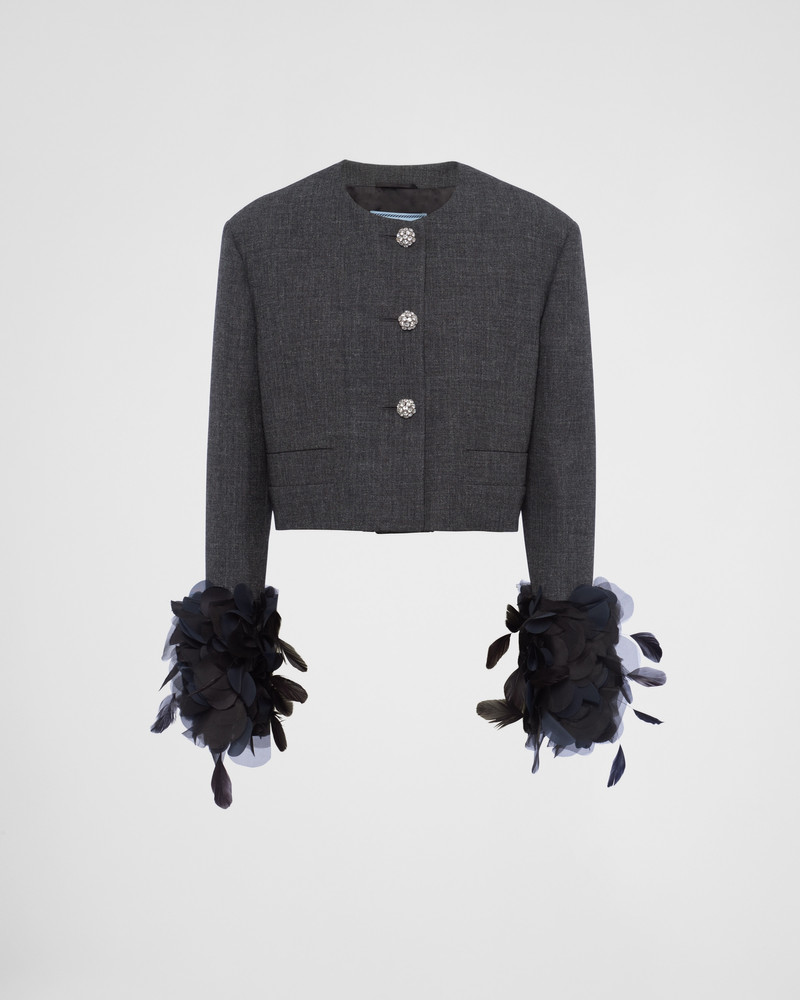 Feather-trimmed single-breasted wool jacket - 1