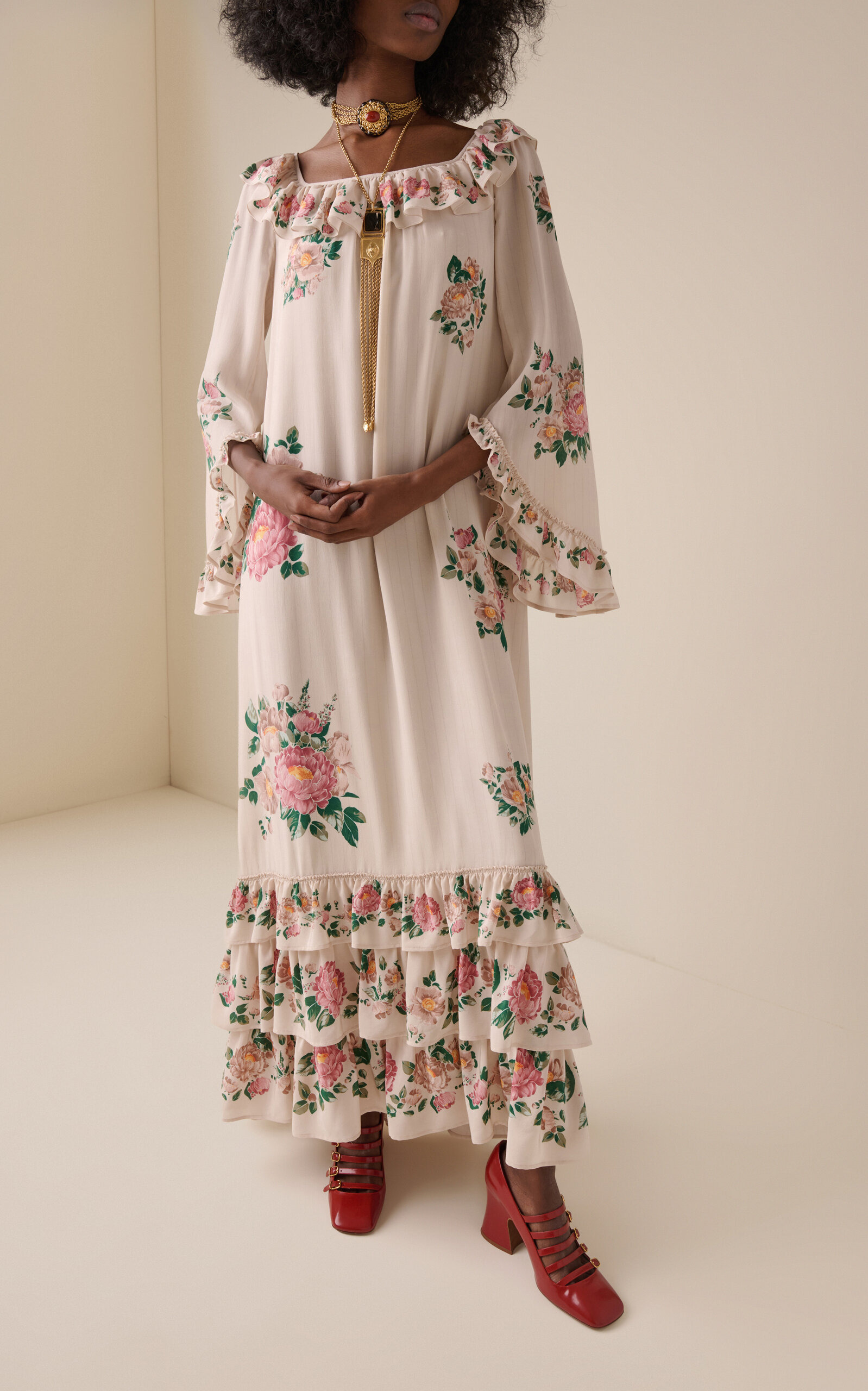 Floral Organic Silk Crepe de Chine Dress white - 2