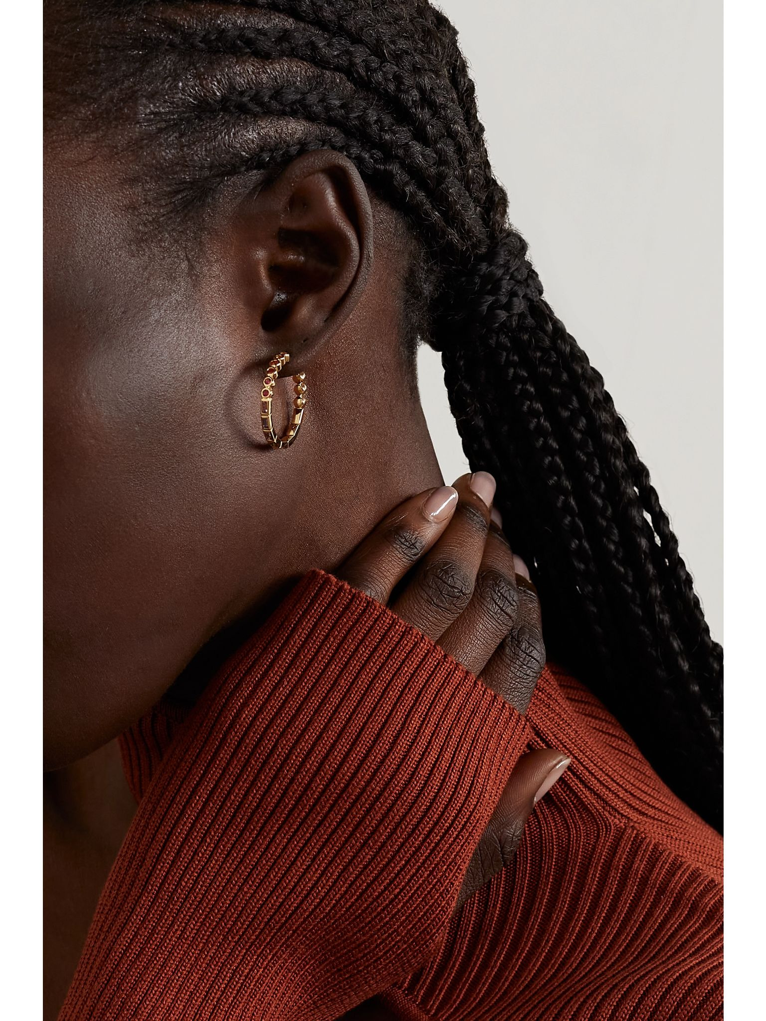 9-karat gold multi-stone hoop earrings Gold - 2