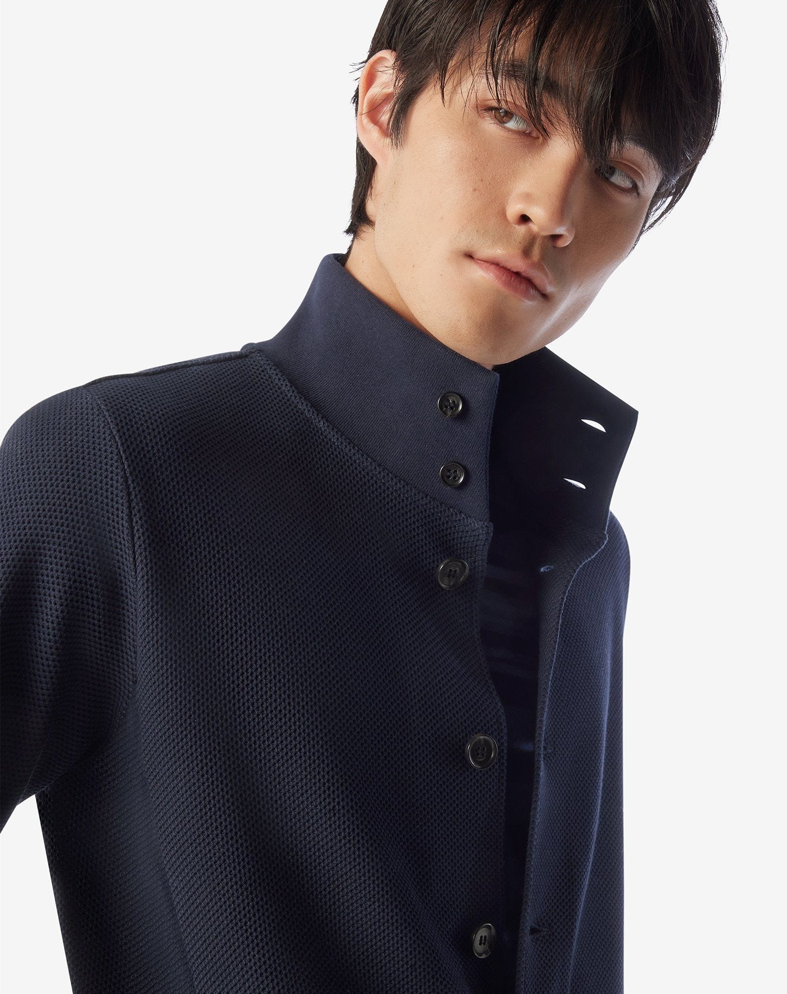 Navy blue cotton jacket with honeycomb pattern - 4