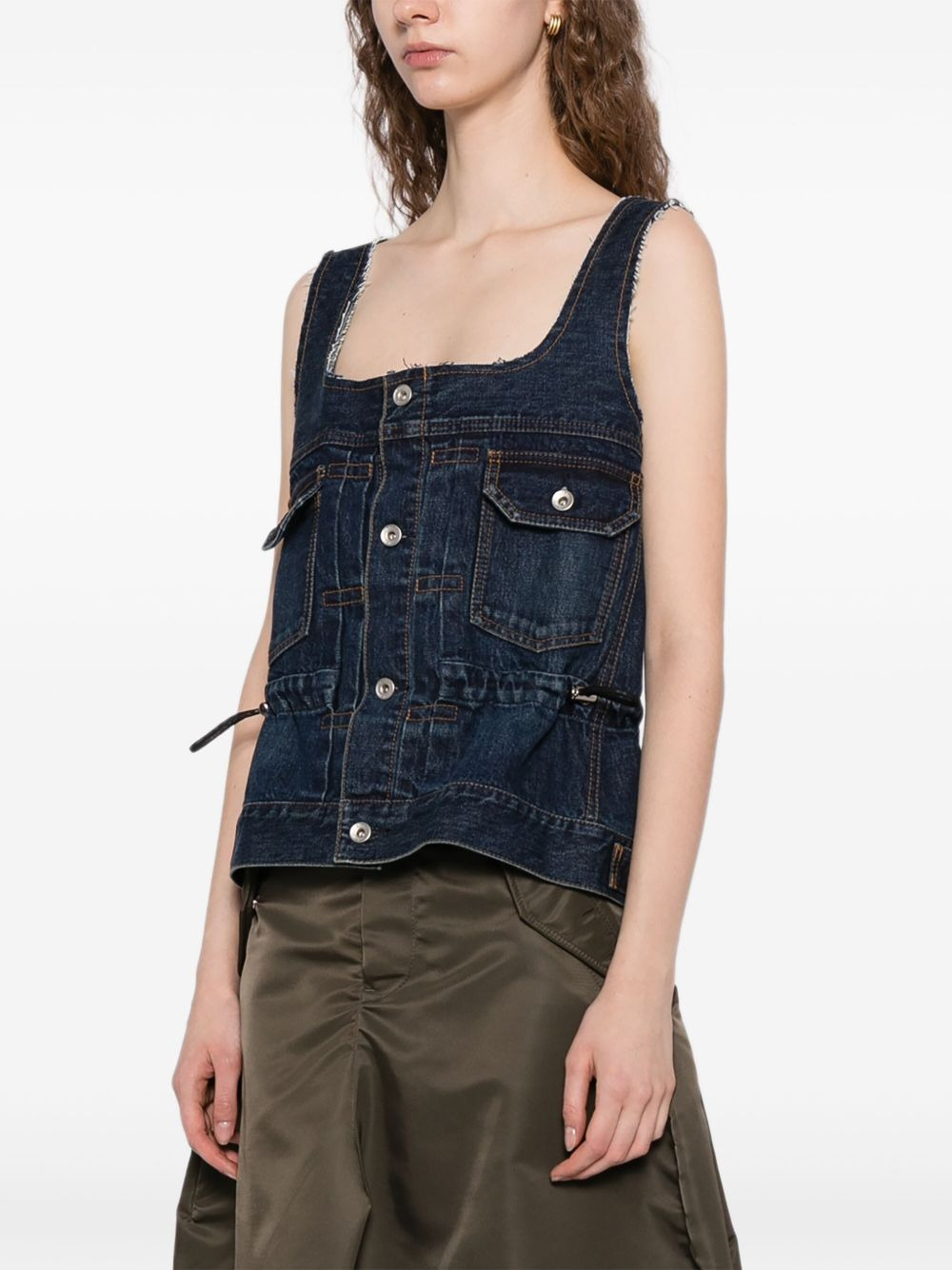 drawstring denim vest - 3