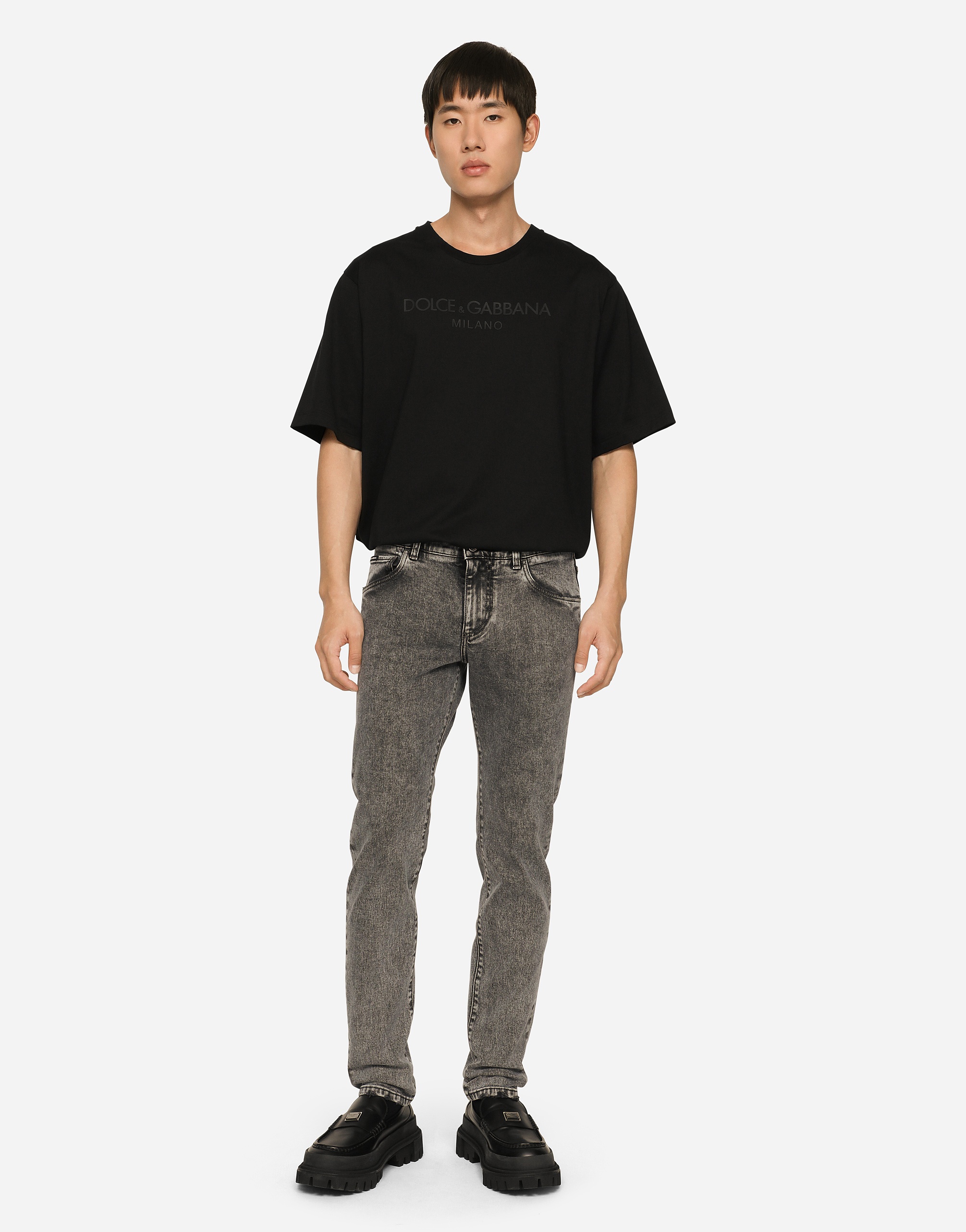Light gray wash slim-fit stretch jeans - 2