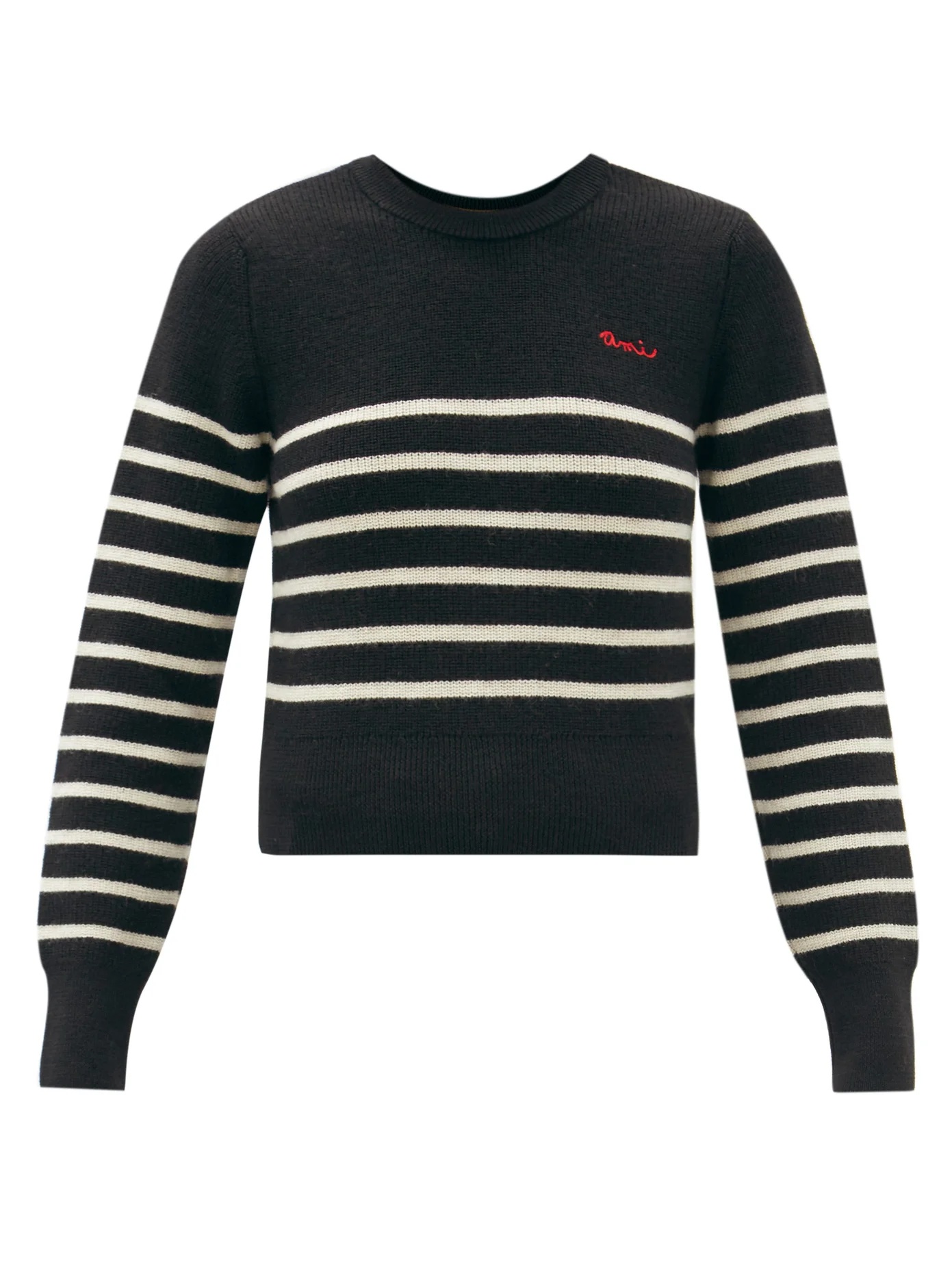 Logo-embroidered striped wool sweater - 1