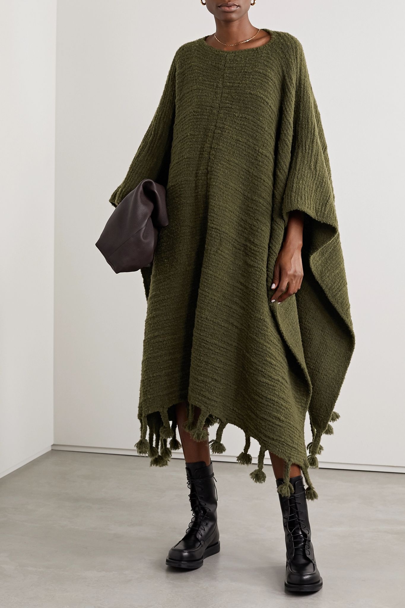 Follain fringed merino wool-blend poncho - 2