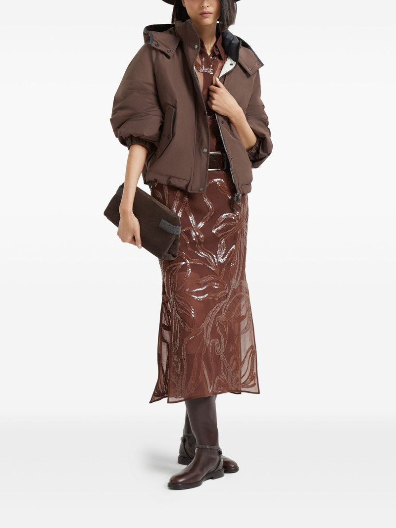 Brunello Cucinelli floral-sequin midi skirt outlook