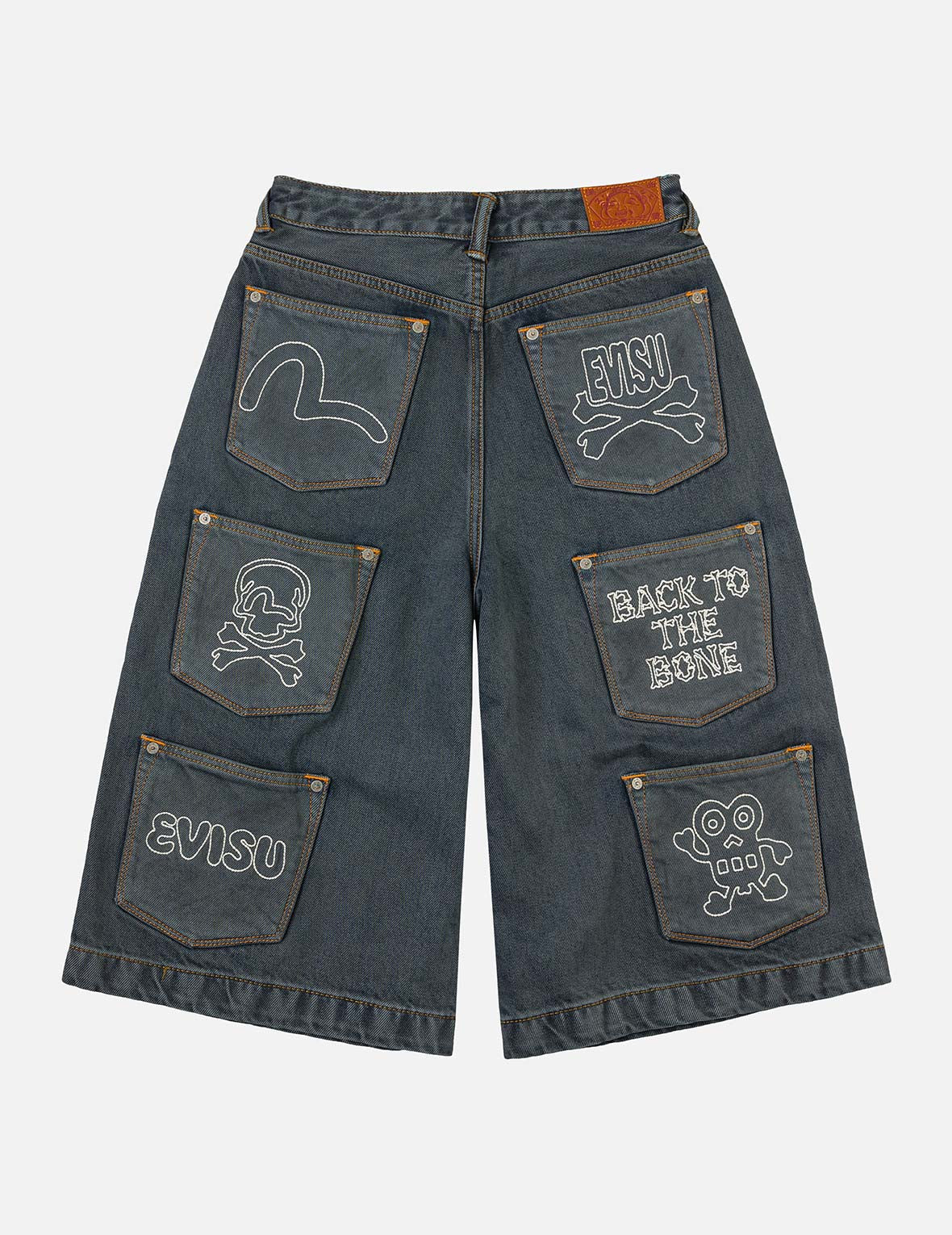 Multi-Pocket with Multi Logos Embroidery Cropped Jeans - 3