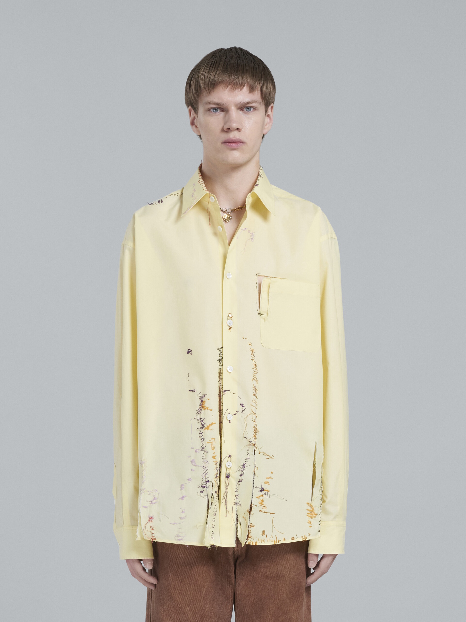YELLOW RELAXED-FIT COTTON SHIRT WITH TEARS - 2