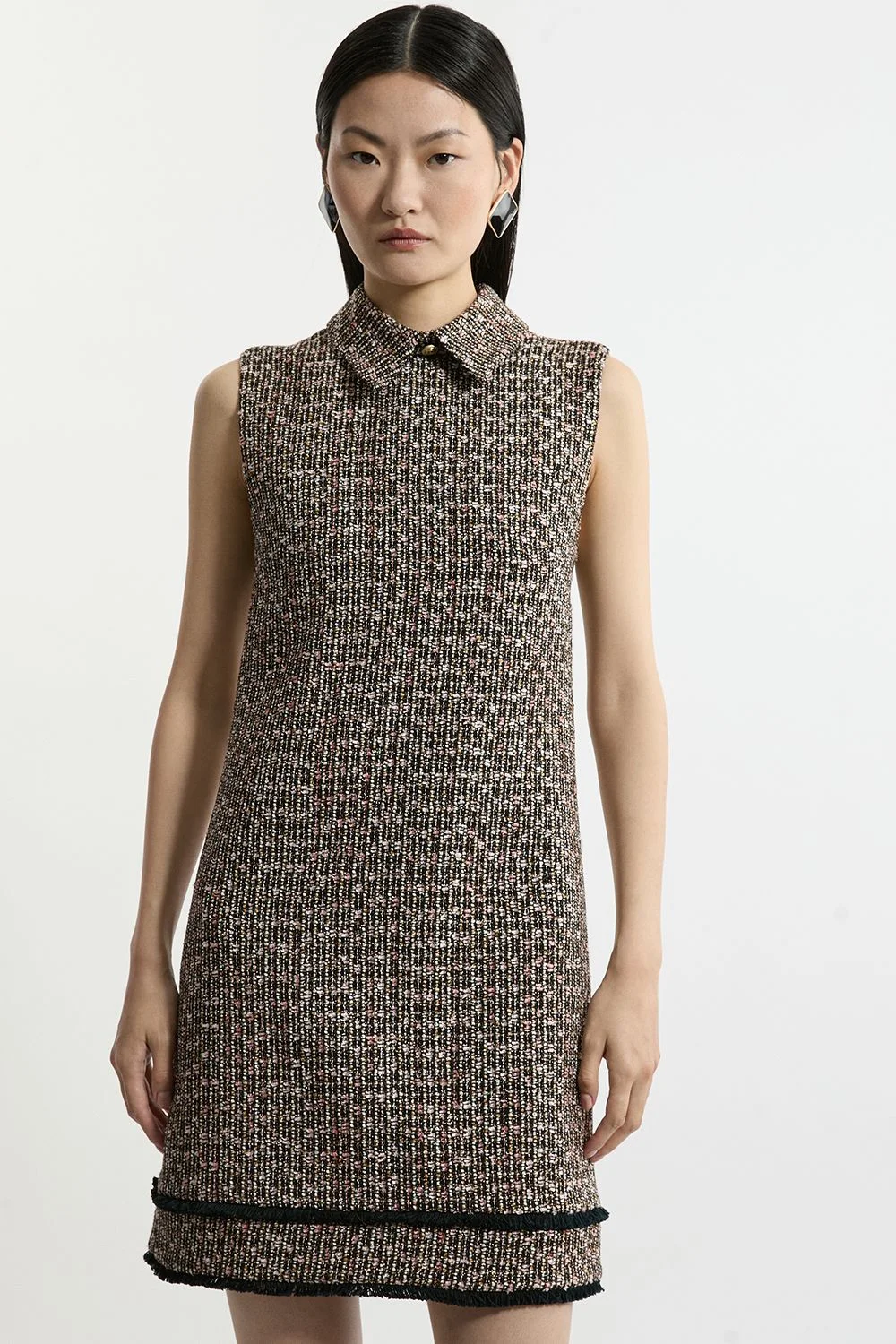 Tall Wool Mix Boucle Tailored Collared Sleeveless Mini Dress - 1