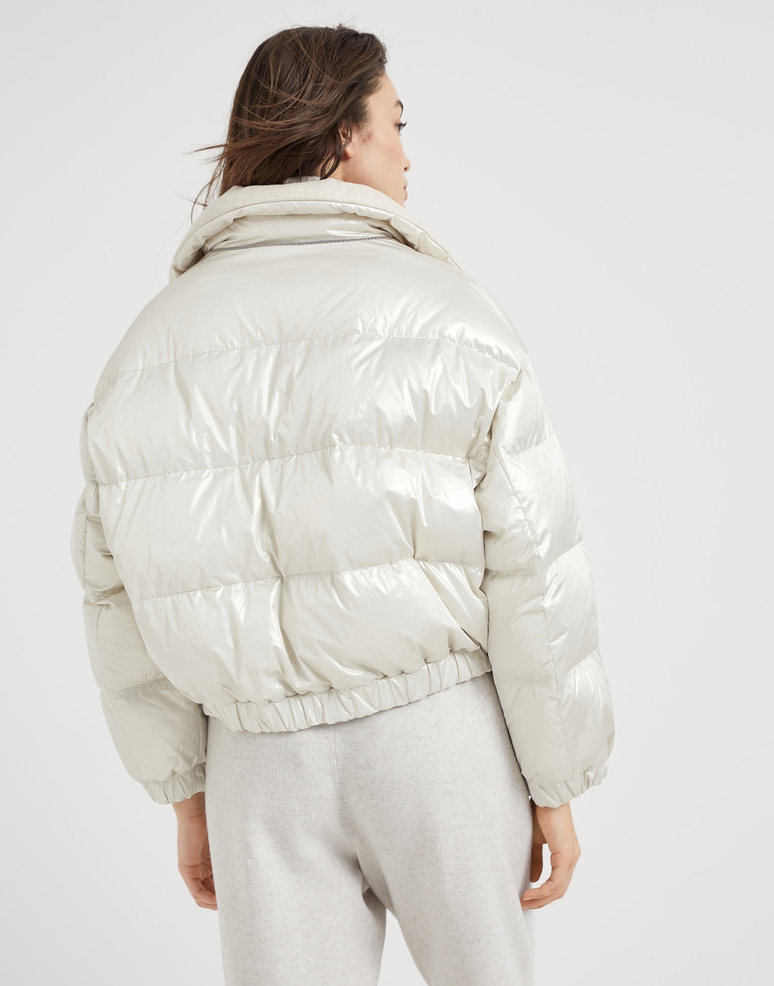 Sparkling canvas down jacket with monili - 2