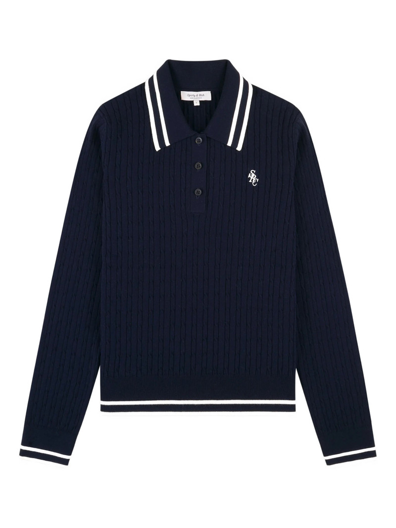 Sporty & Rich Cable-knit Striped Polo Shirt 1