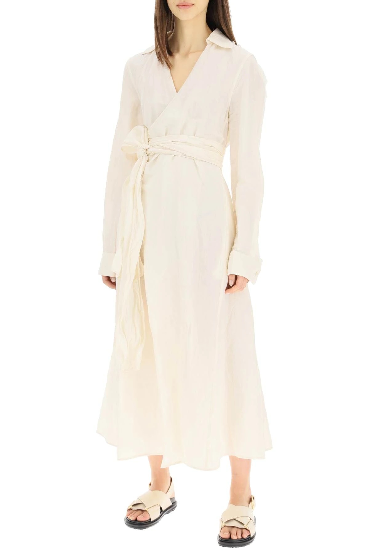 LINEN COTTON WRAP DRESS - 2