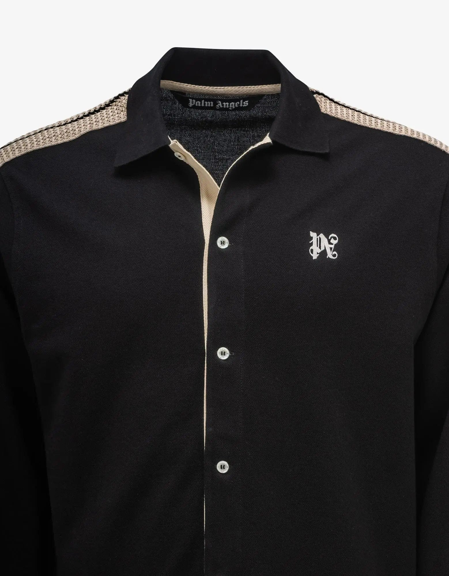 Palm Angels Black PA Monogram Piquet Trackshirt - 4