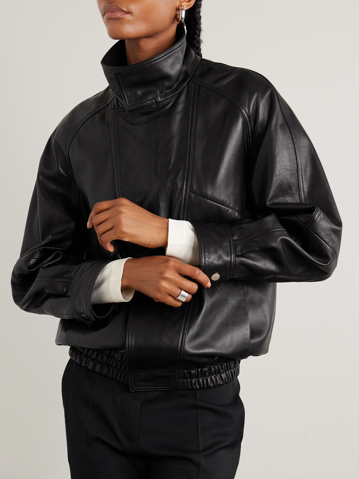 Ariste Oversized Paneled Leather Jacket - 4
