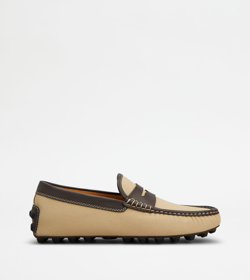 GOMMINO BUBBLE LOAFERS IN CANVAS AND LEATHER - BEIGE, BROWN 1