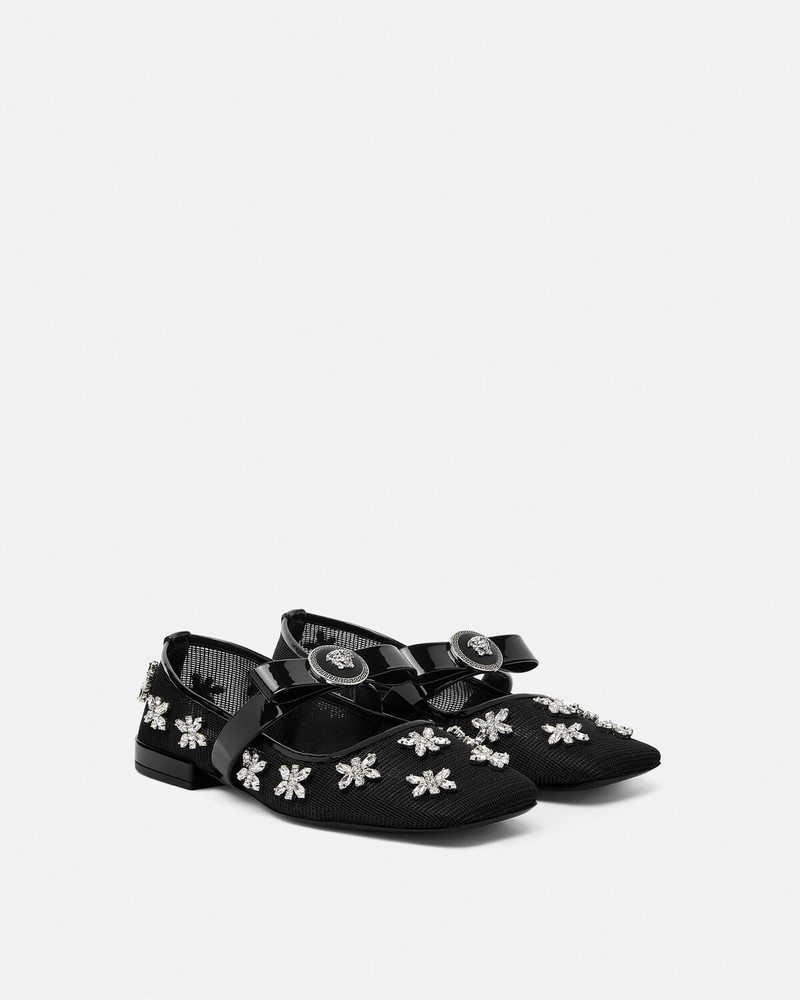 VERSACE Crystal Mesh Gianni Ribbon Ballerinas outlook