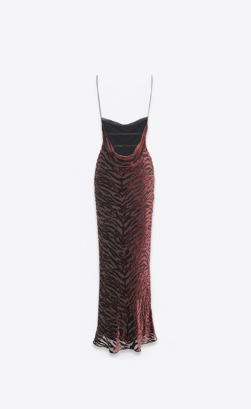 SAINT LAURENT cowl-back dress in zebra dévoré velvet outlook