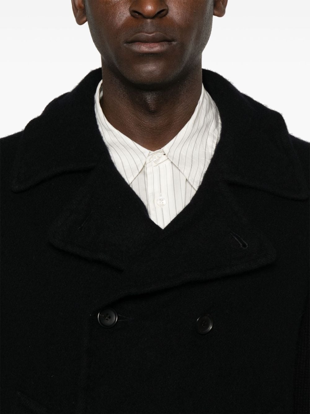 ribbed-sleeve peacoat - 5