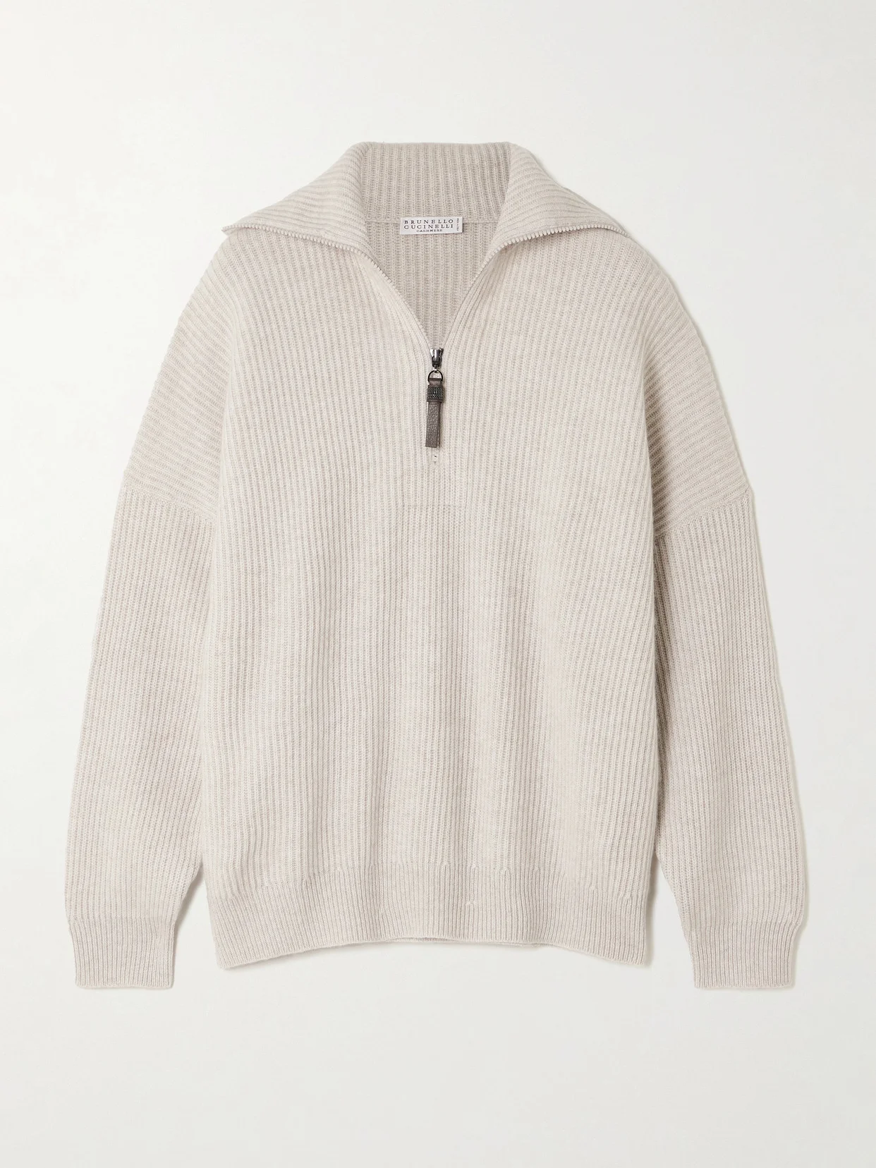 Bead-embellished Ribbed Cashmere Half-zip Sweater - 1