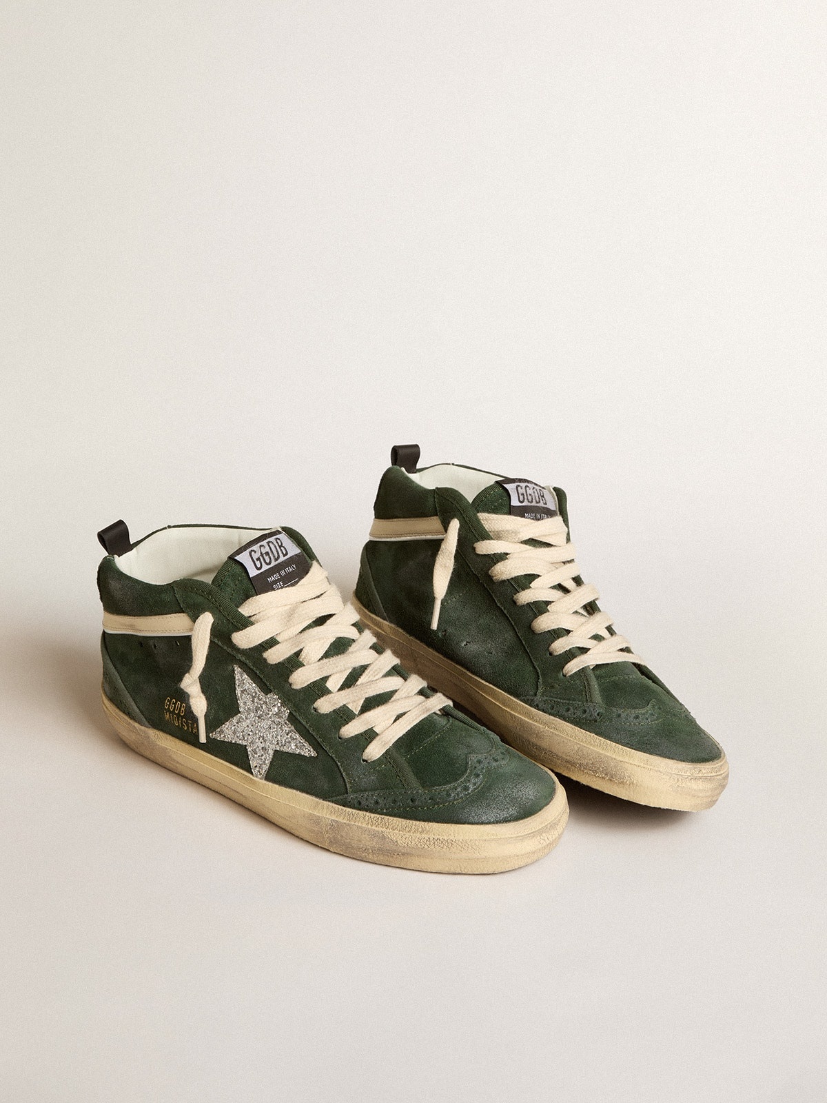 Mid Star in green suede with silver glitter star and leather flash - 2