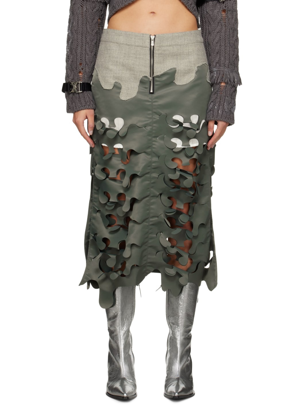 Khaki Laser Cut Maxi Skirt - 1