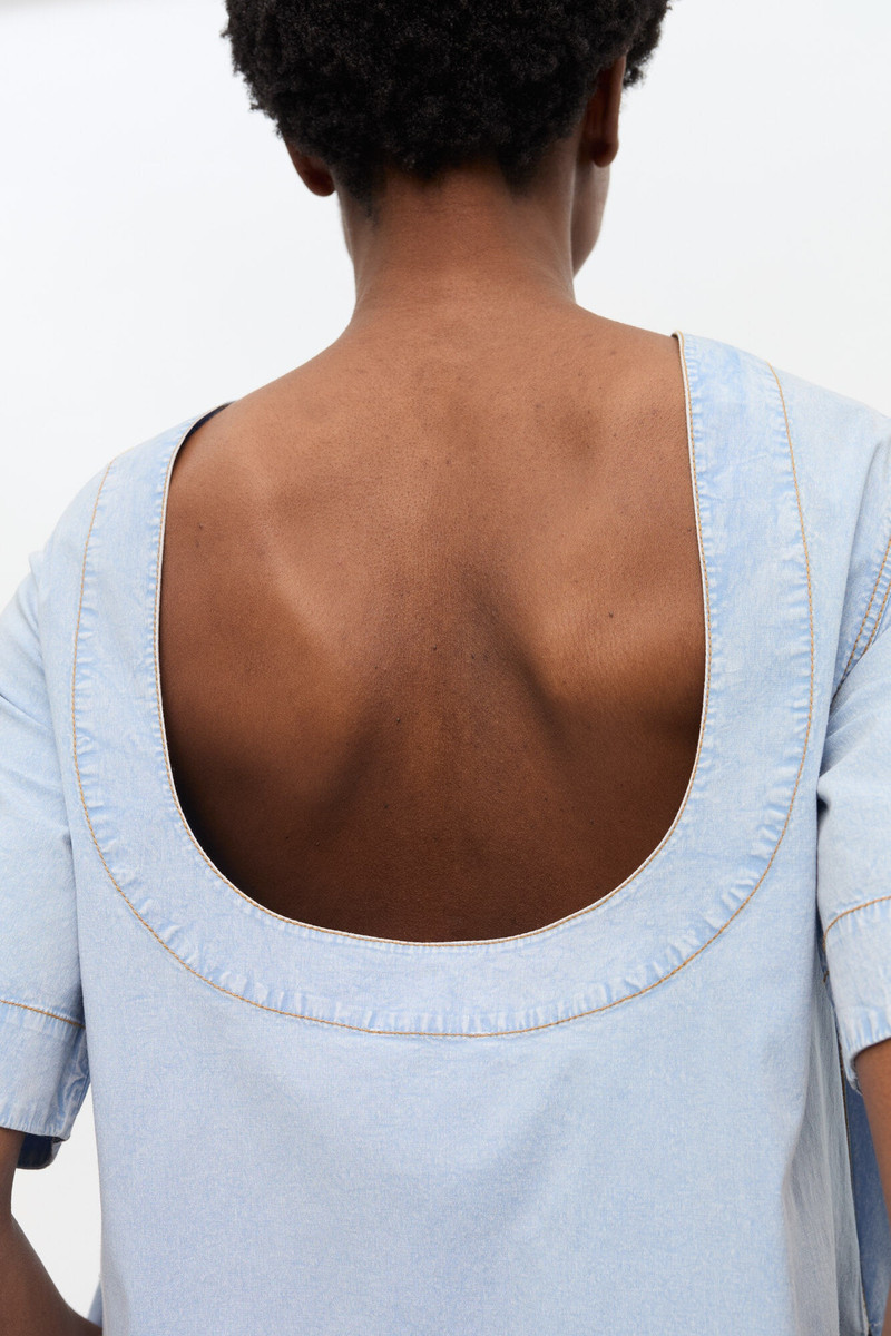 LIGHT BLUE A-LINE MINI DENIM DRESS 4