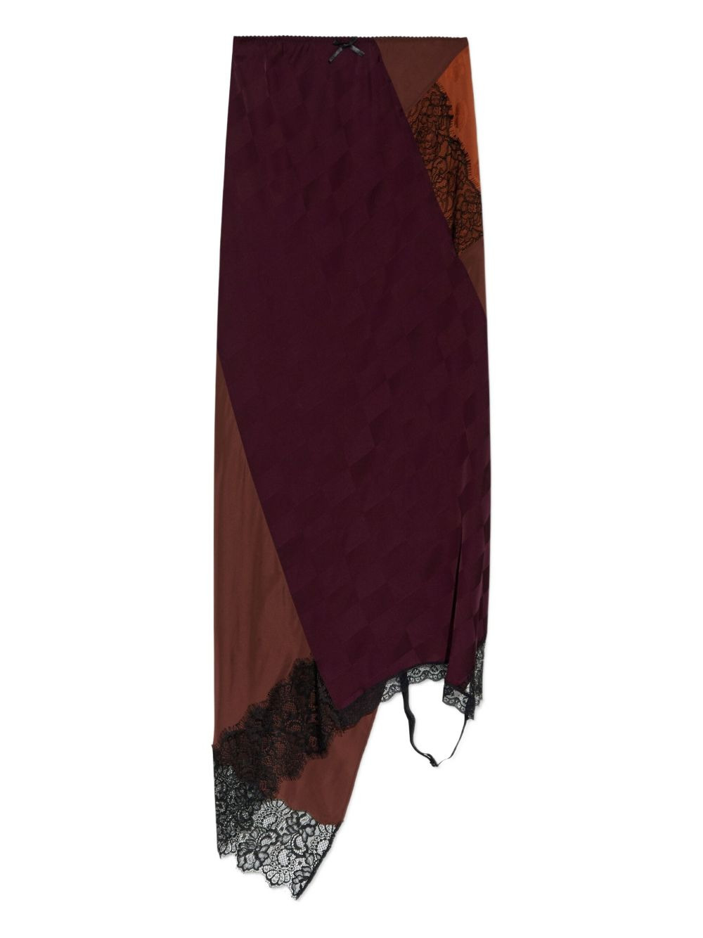 checked lace-trimmed asymmetric skirt - 1