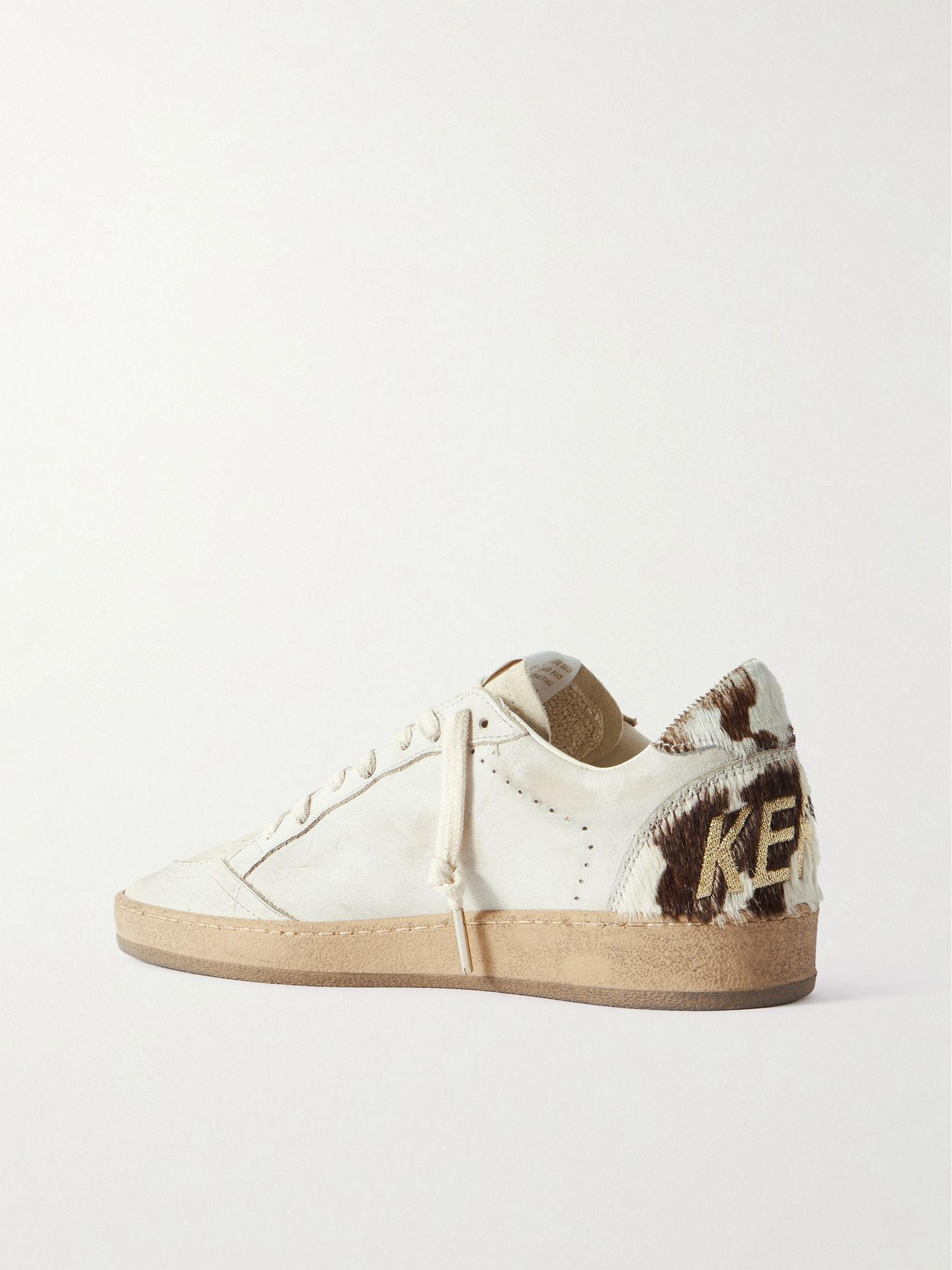 Ball Star calf hair and suede-trimmed distressed leather sneakers White - 3