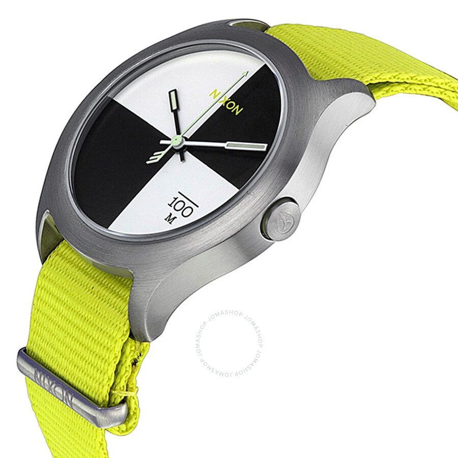 Nixon - Nixon Quad Black and White Dial Neon Yellow Canvas Strap Men's A3441262 - 2