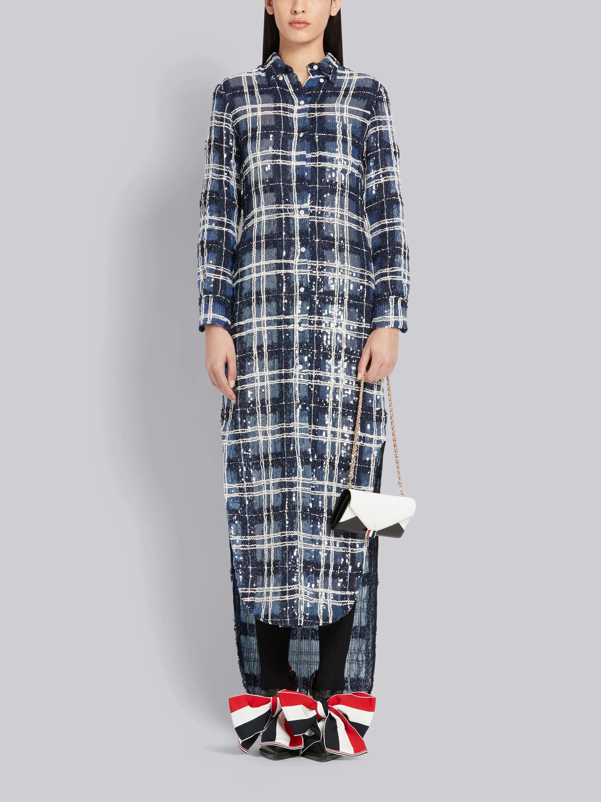 TB TARTAN SHEER SEQUIN SHIRTDRESS - 4