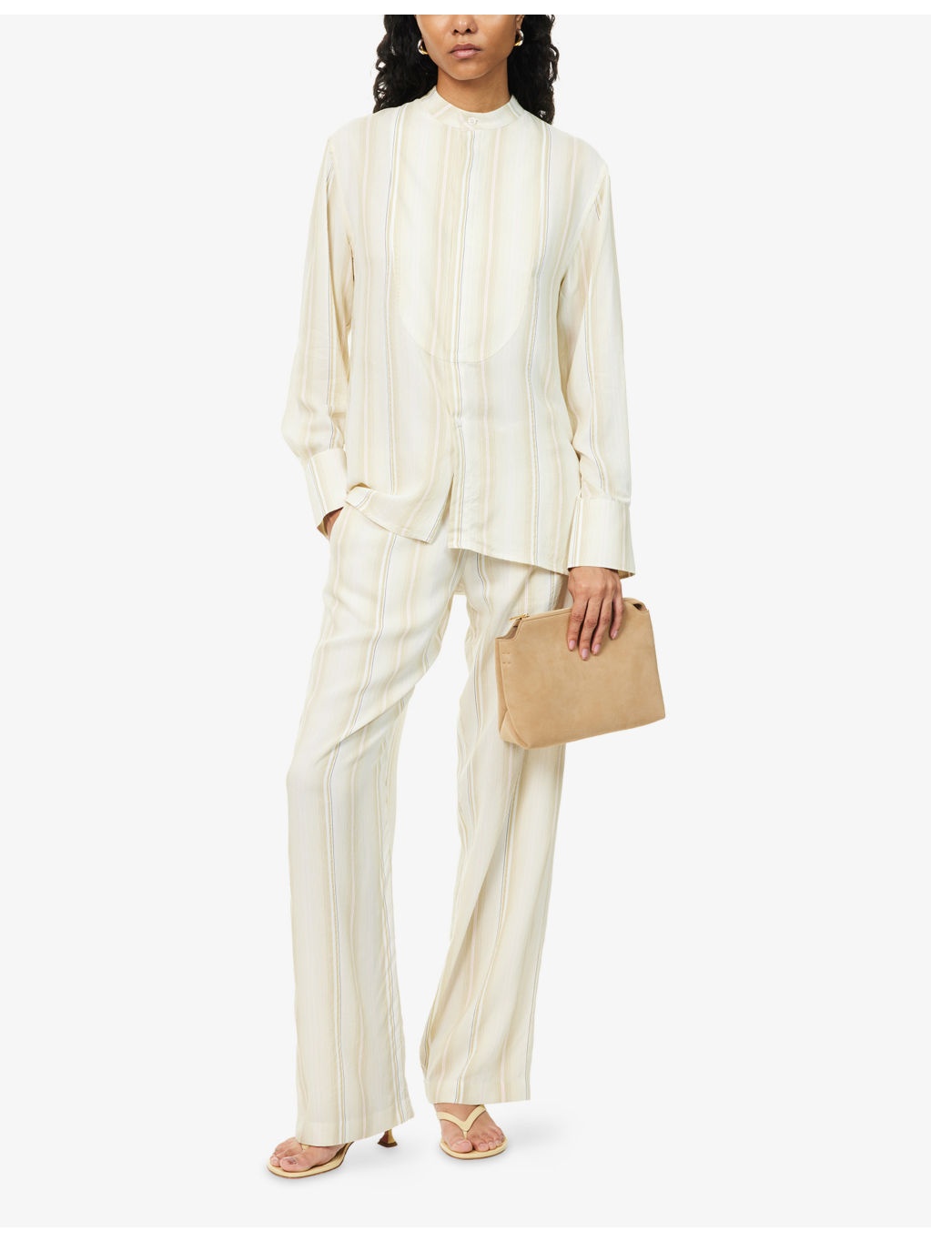 Striped Band-Collar Woven Shirt - 2