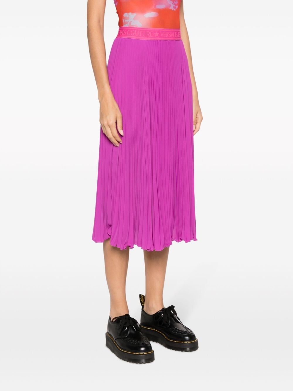 pleated logo-waistband midi skirt - 3