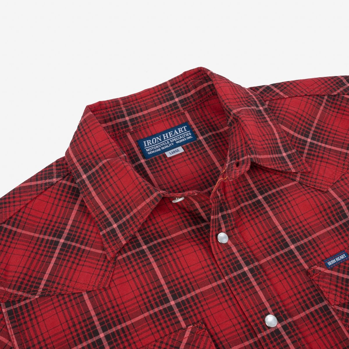 IHSH-386-RED 5oz Selvedge Short Sleeved Western Shirt - Red Vintage Check - 8