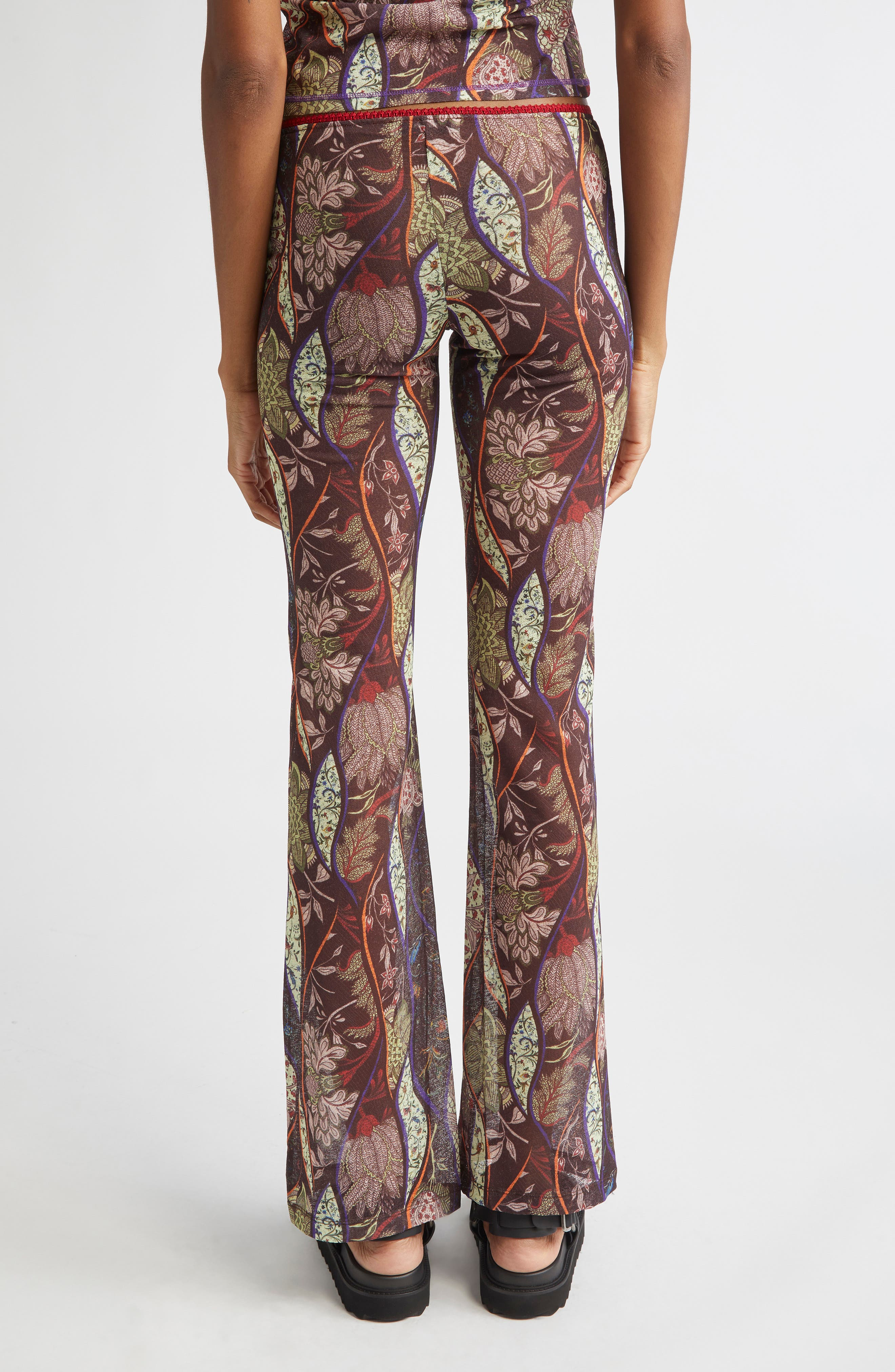 Siedrés Flo Floral Paisley Mesh Flare Pants in Brown Multi at Nordstrom - 3