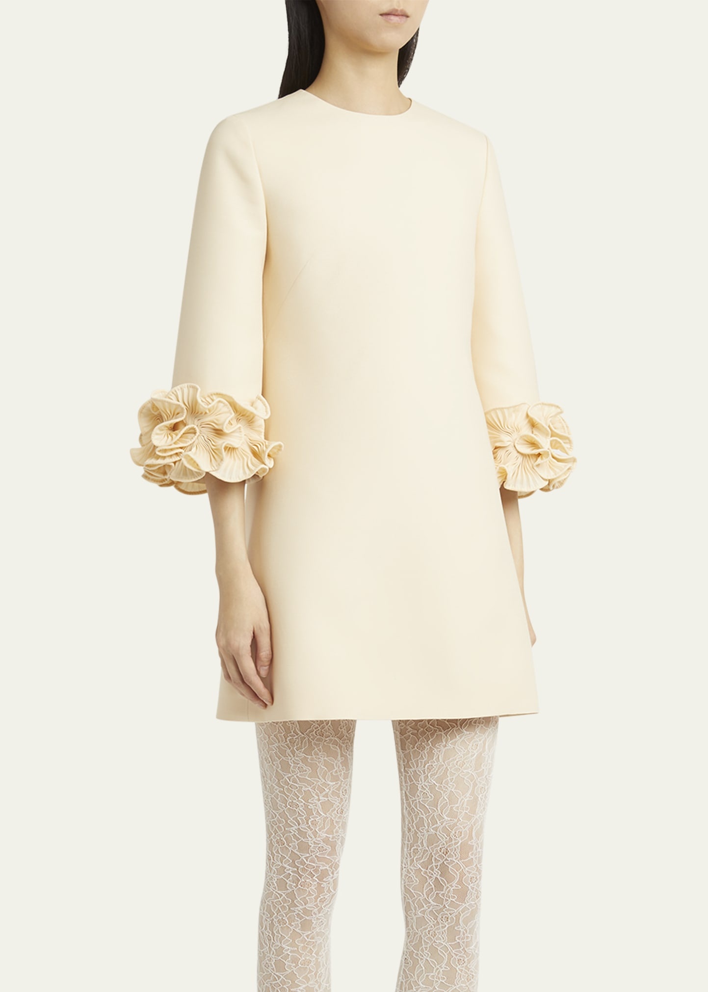 Ruffle Cuff Crepe Couture Short Dress - 4