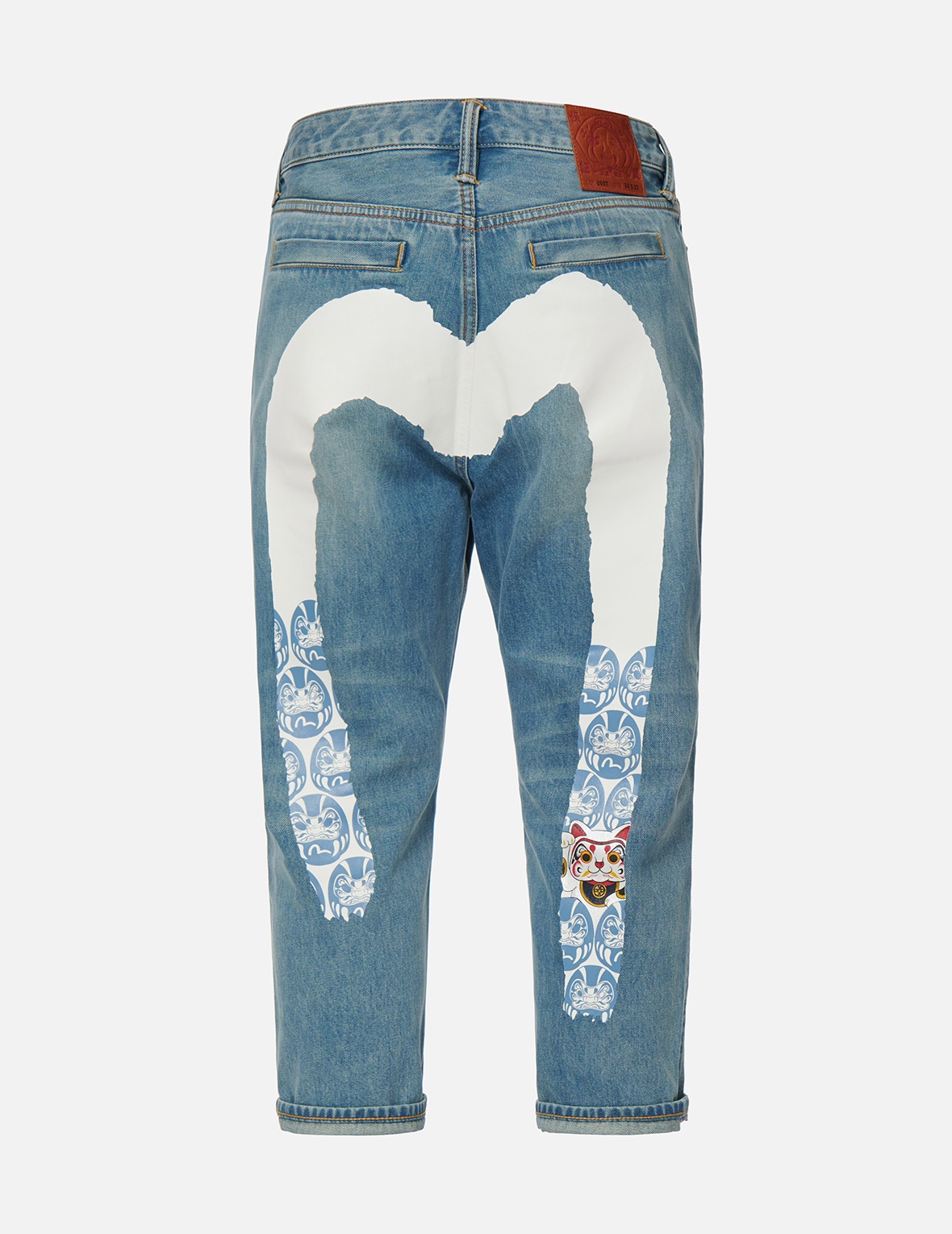 FORTUNE CAT AND DARUMA DAICOCK PRINT CROPPED FIT JEANS #2027 - 2
