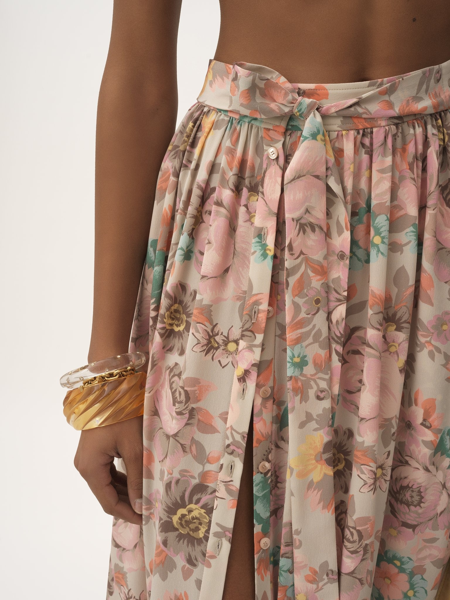 GATHERED MIDI SKIRT IN CRÊPE DE CHINE - 6