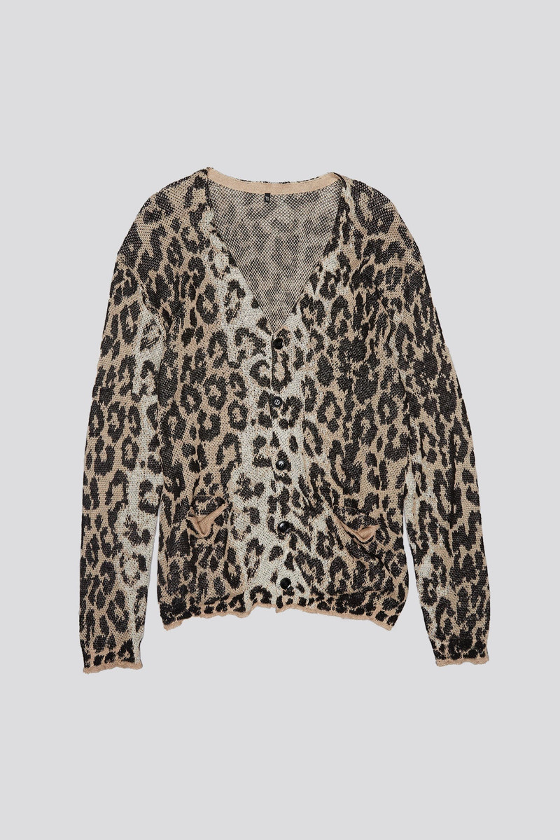 BOYFRIEND CARDIGAN - LIGHT LEOPARD JACQUARD - 1