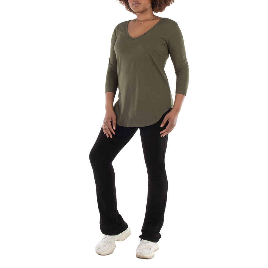 The Good Tee - The Good Tee Olive 3/4 Sleeve V-Neck Tunic Top - 3