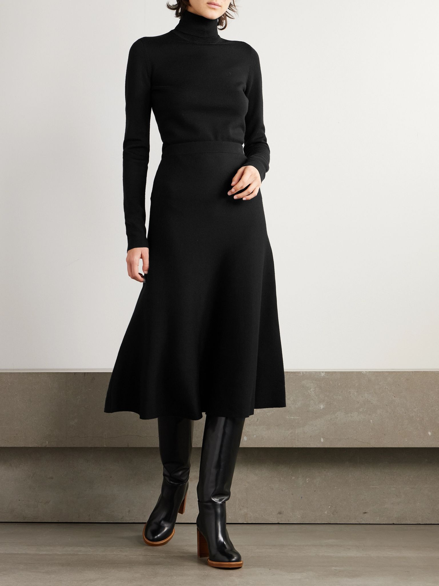 Freddie wool, cashmere and silk-blend midi skirt Black - 2