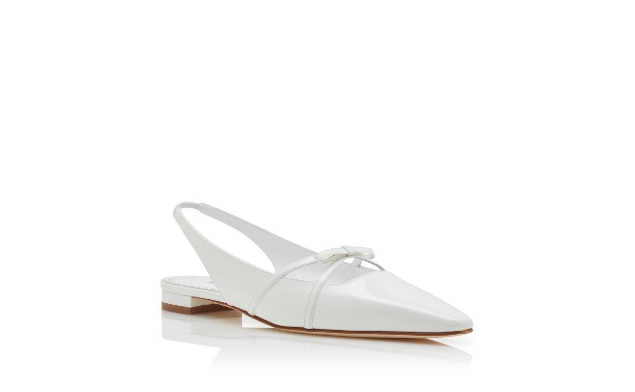 White Patent Leather Bow Detail Slingback Flat Pumps - 3